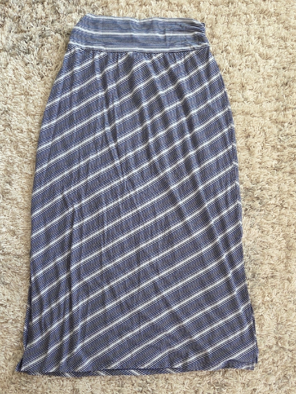 Faded Glory Navy and White Diagonal Stripe Maxi Skirt
